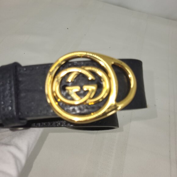 GUCCI Black Leather Belt Gold Tone GG Buckle main image 7